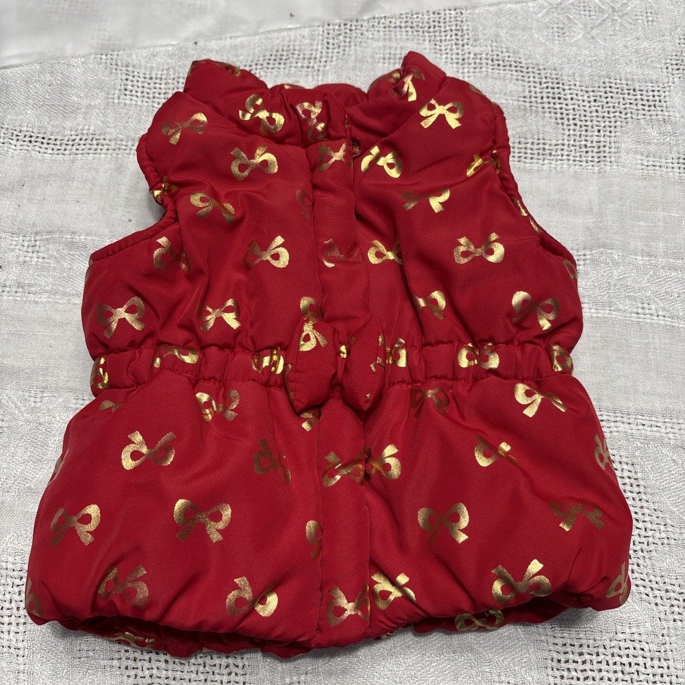 Healthtex Baby - Red Puffer Vest w Gold Bows 0-3 months